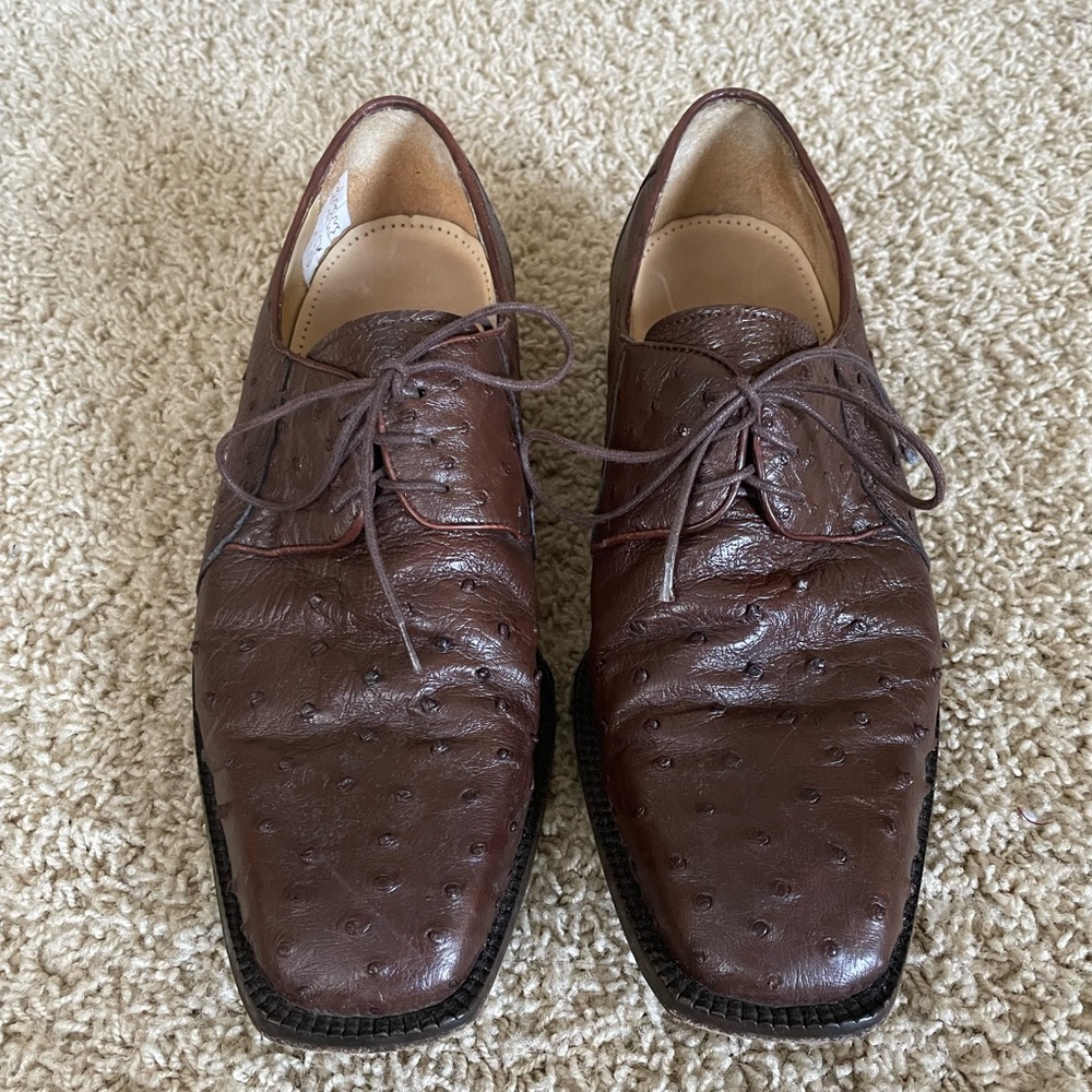 Studio Belvedere Full Quill Ostrich Leather Oxford Dress Shoes - Size 10.5